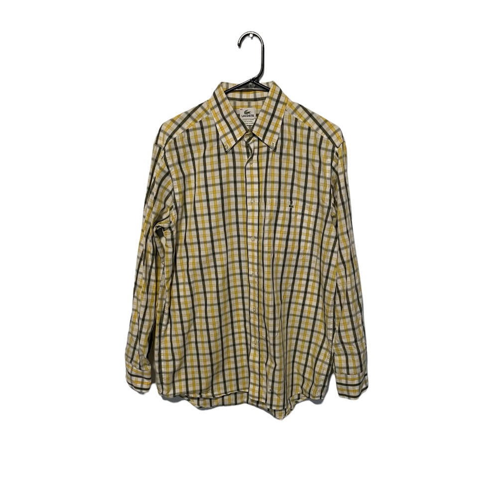 Lacoste Shirt Mens Large Gold Gray Plaid Long Sleeve Button Up Preppy Aligator